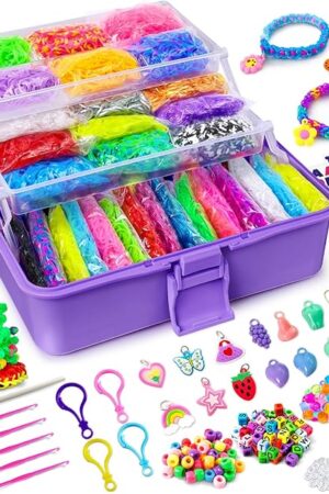 The ROSHUKG 45 Colours Rubber Band Bracelet Kit with 3 Layer Container, DIY Rubber Band Refill Making Kit for Boys Girls Weaving Gift(Purple)