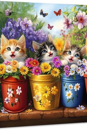 The PICKFORU Cat Puzzles for Adults 1000 Pieces, Colorful Animals Jigsaw Puzzles Kitten Butterfly, Difficult Flower Plant Puzzle as Home Decor