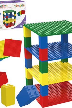 The PicassoTiles Building Blocks Classic Brick 28PC Stackable Platform Foundation Base Plate Multi Color Set for Build Block Bricks Compatible with All Major Brands STEM Construction Kit Kids Age 3+ PBS03