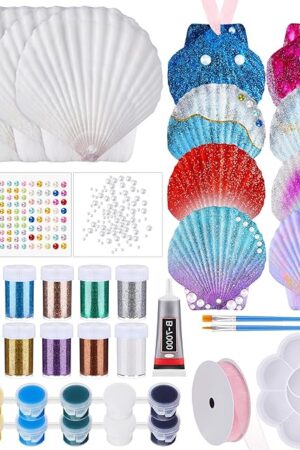 The Rotatingpals 12 Pcs Sea Shell Painting Kit, Arts and Crafts Gifts, DIY Seashell Jewelry Craft Kits, Art Activity Gift for Birthday Party Jewelry Making Idea Gifts Summer Supplies
