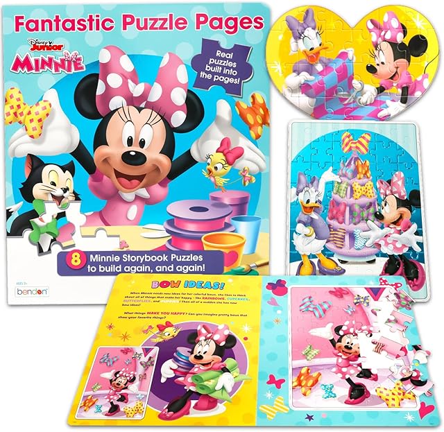 The Bulk Minnie Mouse Puzzle Book 5 Pack - 200+ Pc Ages 4-6 3-5 Disney Junior Minnie Educational Jigsaw Puzzles for Kids | 5 Unique Disney Puzzles in Storybook
