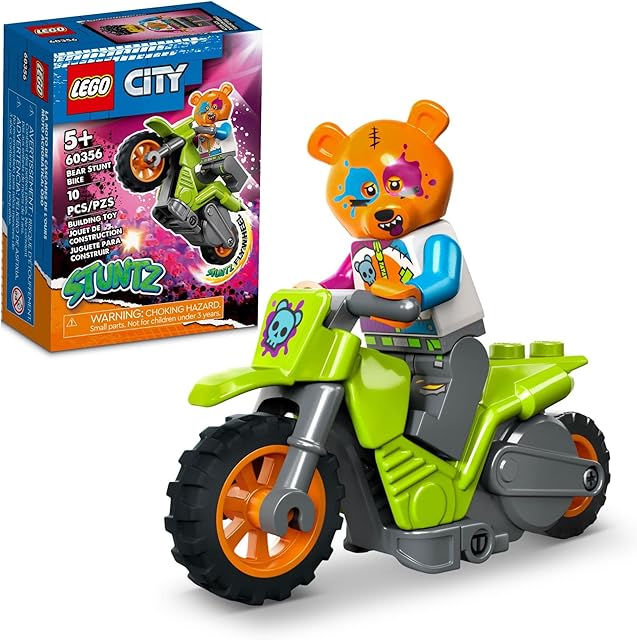 The LEGO City Stuntz Bear Stunt Bike 60356, Flywheel-Powered Motorbike Toy to Perform Jumps and Tricks, Toys for Boys & Girls Age 5 Plus, Small Gift or Extension Set