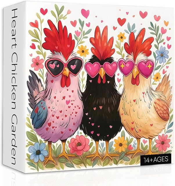 The Funny Chicken Puzzles for Adults 1000 Pieces, Cute Flower Bird Jigsaw Puzzles, Colorful Heart Glasses Rooster Animal Puzzle