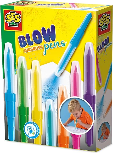 The SES Creative: Blow Airbrush Pens - 7 Pack, Color-Transition Markers, Creative Drawing & Coloring, Washable, Blow Pens, Arts & Crafts Supplies, Kids 5+