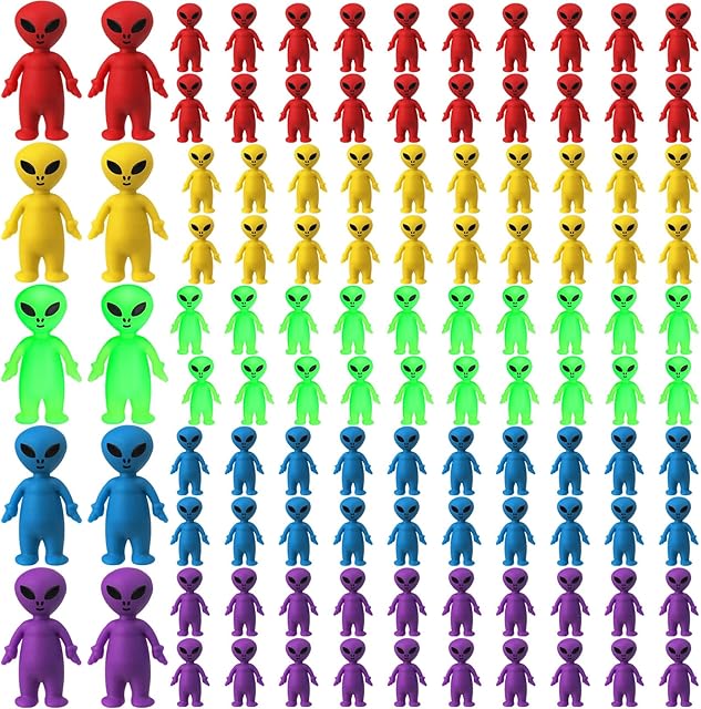 The 25 Pcs Halloween Mini Alien Figures Bulk Colorful Glow in The Dark Small Tiny Little Alien Figurines for Space Party Favors Hide and Seek Action Figure Toy for Goodie Bag (Bright Colors)