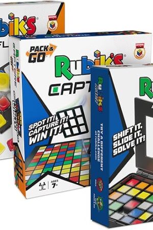 The Rubik’s Cube, Pack & Go, 3-Pack Bundle of Games, Race, Flip, Capture, 2 Players, Amazon Exclusive, Problem-Solving Strategy Games, Travel-Sized Puzzles for Adults & Kids Ages 7 & Up