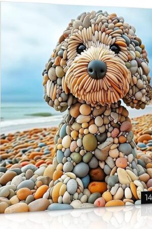 The PICKFORU Funny Dog Jigsaw Puzzles 1000 Pieces for Adults, Summer Beach Guardian Dog Puzzle Cute, Interesting Seaside Stone Puppy Theme as Home Decor
