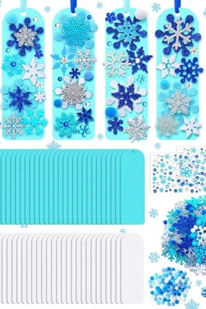 The Resholder 490 Pcs Winter Crafts Kits DIY Winter Snowflake Bookmark Ornaments Christmas Snowflake Bookmark Craft with Stickers, Arts and Crafts for Home Party Favor Holiday Activities