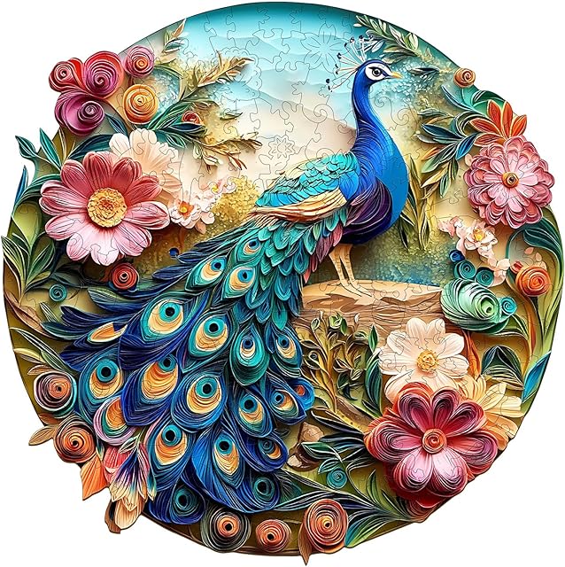 The Jigfoxy Wooden Puzzles for Adults, 3D Colorful Peacock Wood Puzzles Adult, Unique Animal Shape Wooden Jigsaw Puzzles for Adults, Birthday Gifts for Puzzle Lovers, Family, Friend (M-11.4*11.4in-200pcs)