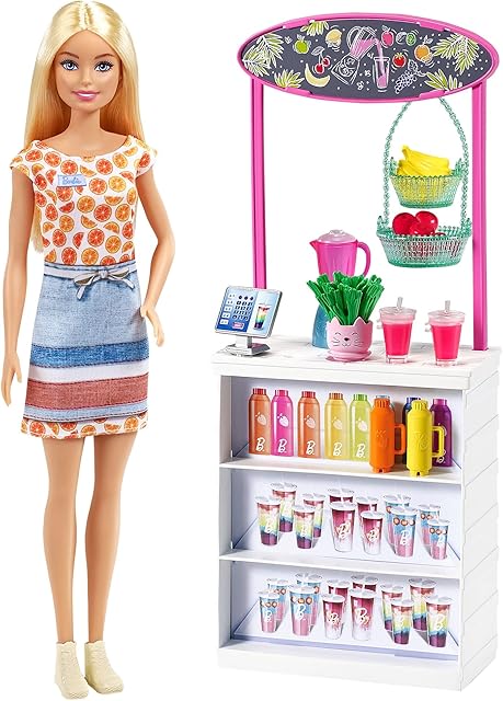 The Barbie GRN75 Smoothie Bar Playset with Blonde Doll, Smoothie Bar & 10 Accessories, Multicolor, 30.5 cm*5.8 cm*12.7 cm