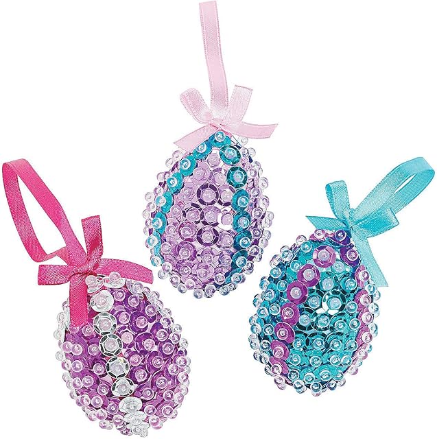 The Sparkling Sequined Foam Egg Ornament Craft Kit - Easter Craft Hobby Supplies-makes 12