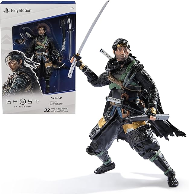 The PlayStation, Ghost of Tsushima, 6? Jin Sakai Samurai Action Figure & 2 Accessories, The Shapes Collection, for PS5 Fans & Collectors Ages 17+