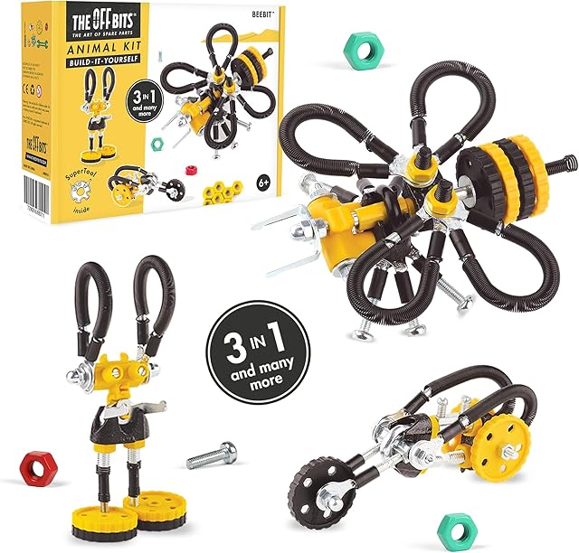 The The Off Bits Erector Set: Animal Mini STEM Toys for Kids 6+, Toy Building Sets with Nuts & Bolts, STEM Building Toys Gifts for Boys and Girls (Yellow Bee)