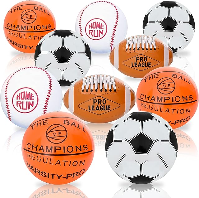 The ArtCreativity Sports Beach Balls, Set of 12, Inflatable Football, Baseball, Basketball, & Soccer, Blow Up Beach Balls for Kids, Sports, Beach, Pool Toys, Party Inflates, Sport Party Favors