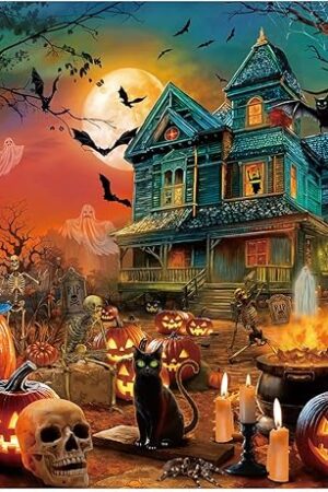 The Rocorose Jigsaw Puzzle for Adults 1000 Pieces, Halloween Nightmare Puzzle Scary Ghost Jack - o - Lanterns Jigsaw Puzzles Haunted Mansion and Pumpkins