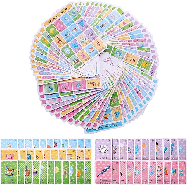 The Baby Shower Games in Spanish English for 60 Players,Mexican Bingo Juegos para Baby Shower en Español for Boy and Girl,Funny Spanish Bingo Card Games