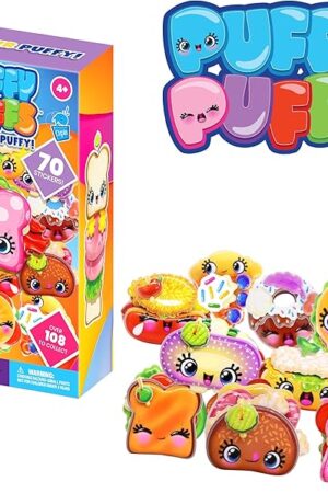 The Puffy Puffs (10 Pack) – 3D Collectible Puffy Characters for Kids, 70+ Stickers to Create 100s of Fun Foodie Creations – Craft, Classroom, Party & Gift Ages 4,5,6,7,8,9