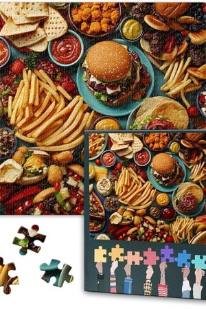The Quick Food Puzzles for Adults 1000 Pieces, Food Jigsaw Puzzle for Adults, Hamburger Fries Puzzle for Adult Educational Fun Games or Toys for Elders Friends 20X27 INCH