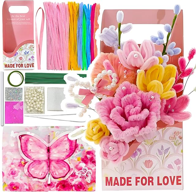 The Pipe Cleaner Flower Supply Kit for Craft Art Project Activity, DIY Flower kit, The Great Gift for Mother's Day, Valentine's Day, and Various Anniversaries