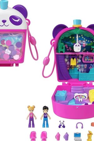 The Polly Pocket Playset with 2 Micro Dolls & Food Accessories, Bubble Tea Panda Compact Animal Toy
