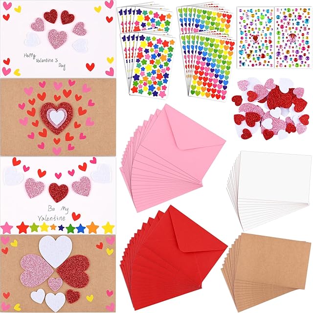 The Valentine's Day DIY Paper Craft Kit Including Valentines DIY Card Envelopes with Heart Star Stickers for Kids for Valentines Party Classroom Activity Craft Supplies