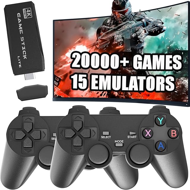 The Retro Gaming Console, Wireless Game Stick Plug and Play Video Games Console with 20,000+ Games Handheld Game Console Built in Retro Emulators Game Console Support 2 Player & TV HDMI(64G)