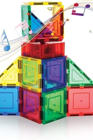 The PicassoTiles Music Box Magnet Tile Building Block Musical Mechanism Piano Magnetic Tiles Blocks Construction Toy Set STEM Learning Education Kit Playset Boys Girls Toddlers Gift Kids Age 3 & Up PTE20