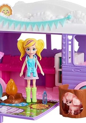 The Polly Pocket Doll & Pet Playset, Travel Toy with Camping & Food Accessories, Glamping Camper Van