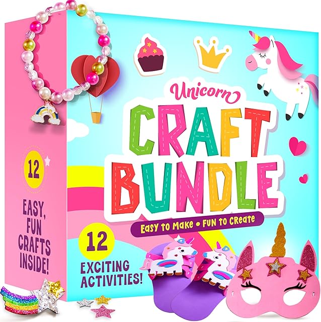 The Unicorn Craft Kit for Girls - 12 Projects - Gifts for 5 Year Old Girl - Arts and Crafts for Kids 4-8 - Toys for Ages 5-7 - 4 5 6 7 8 Year Old Girl Birthday Gift - Unicorn Toys for Girls Age 4-6