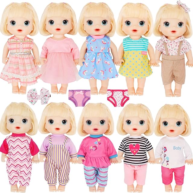 The Alive Cute Baby Doll Clothes and Accessories, 10 Set Baby Dolls Alive Clothes Dress Pajamas for 12 13 14 inch Dolls Kids Gifts