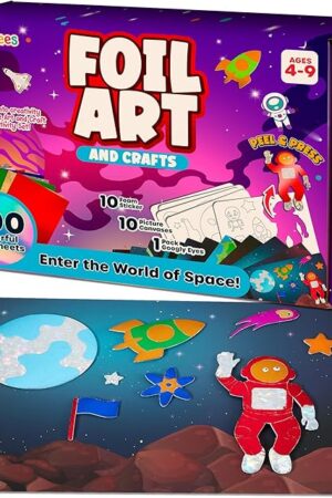 The Playbees Foil Art Kit Outer Space - Preschool Arts and Crafts Kit for Kids- No Mess Art for Boys & Girls Ages 4, 5, 6, 7, 8, 9 Years Old - DIY Creative Activity - Art & Craft Activity