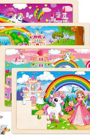 The Puzzles for Kids Ages 4-6,Unicorn Princess Wooden Jigsaw Puzzles 4 Packs Puzzles for Kids Ages 3-5,24 Pcs Educational Preschool Toddler Puzzle,Unicorn Toys Gifts for 3 4 5 6 Years Old Girls Boys