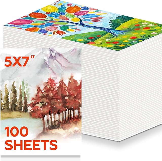 The 100 Sheets Watercolor Paper Bulk,5 x 7 Inch Cold Press 140 lb/300 GSM Water Color Paper for Kids Adults.Watercolor Drawing Paint Paper for Art Drawing Supplies