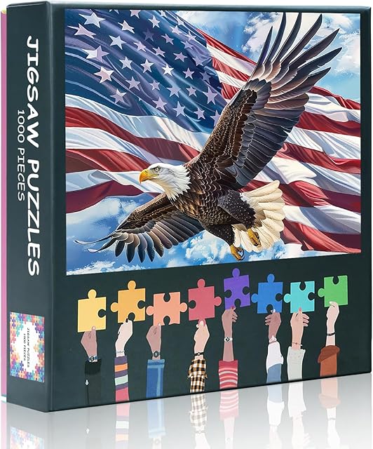 The US American Flag Puzzles A Majestic Bald Eagle is Soaring in The Sky Picture Puzzle Power and Freedom Paintings Puzzles Modern Adults Jigsaw Puzzle 1000 Pieces Bald Eagle