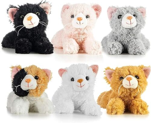 The PREXTEX Realistic Looking Small Cat Stuffed Animal - 6 inch Stuffed Kittens with Lifelike Details - Plush Cat Set for Kids, Pet Toys, Home Decor, or Cat Lady Costume - Soft and Huggable - 6 Pack