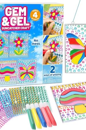 The Qyeahkj Window Art,2-in-1 Gems and Gels Suncatcher, Craft for Kids to Play Flower Butterfly Diamond Art Crafts DIY Toys for Boys Girls,Christmas Birthday Gifts Home Family Game Activities