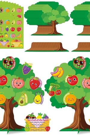 The Qyeahkj 30 Sets Fruit of The Spirit Tree DIY Craft Kit for Kids Christian 3D Art Project Paper Ornament Making Craft for Preschool Toddler Sunday School Party Favor Back to School Educational Supplies