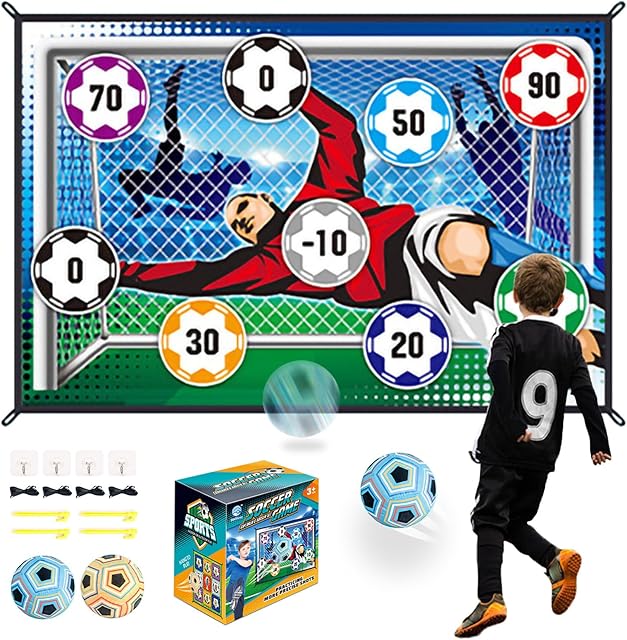 The JHHJIFY Soccer Ball Game Mat Set, Soccer Ball Indoor Target Toss Party Game, Sports Toys and Gift for Kids Boys Girls for 3 4 5 6 7 8 Year Old Boy Toys Birthday Christmas