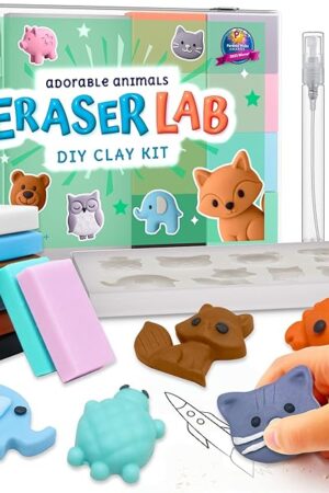 The PURPLE LADYBUG DIY Clay Cute Mini Eraser Kit for Kids - Students Desk Pet Animals Make Your Own Erasers Kit, Arts and Crafts for Kids Ages 8-12 4-8, Ideal for School Supplies, Gifts & Creative Play