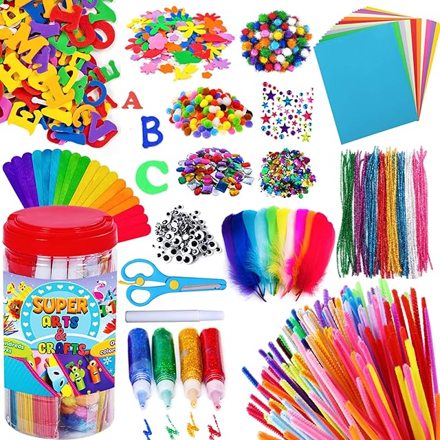 The Goody King Arts and Crafts Supplies for Kids - Craft Art Supply Jar Kit for Student Age 4 5 6 7 8 9 10 Year Old Crafting Activity - Collage Arts Set for Toddlers Preschool DIY Classroom Home Project