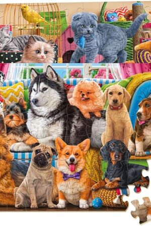 The Puzzles for Kids Ages 4-6 – 2 x 60 Pieces Cats & Dogs Learning Educational Jigsaw Puzzles, Puzzles for Kids Ages 6-8 Gifts for Girls Boys