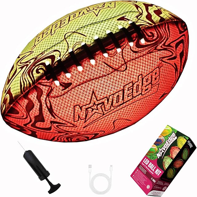 The USB-C Rechargeable Football with LED Lights - Glow in The Dark Football, 9.25-inch Dual-Color Light-Up Ball, Night Play Sports Gift for Boys & Girls Outdoor Games