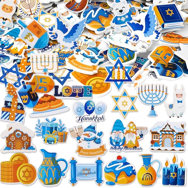 The HOWAF 300pcs Happy Hanukkah Foam Stickers, Self-Adhesive Decorations Dreidels Menorah Candles Stickers Decals for Chanukah Gifts Scrapbooking DIY Art Craft Supplies