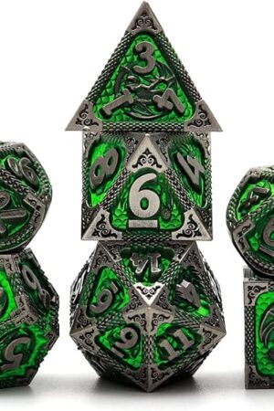The PJOY D&D Dice Set Metal DND Green Dice with Case Compatible with Dungeons and Dragons Ranger Gifts
