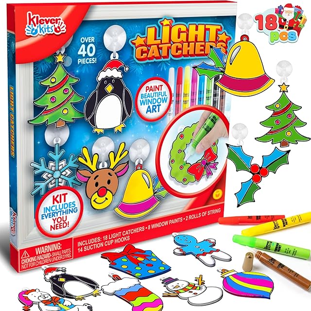 The JOYIN Christmas 18 PCS Window Sun Catchers DIY Paint Art and Craft Kit, Make Your Own Window Clings for Christmas Holiday Decorations,Kids Art Project