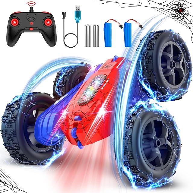 The Remote Control Car, Double-Sided 360 ° Flipping Rotating RC Car, RC Stunt Car with Colorful LED Lights, 4WD RC Toy Car for Boys Age 8-12 and Boys Girls Birthday Present
