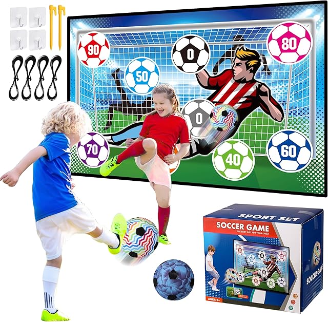 The Soccer Ball Game Set for Kids Indoor Outdoor Play Equipment,Foldable Flannel Mat Goals Toy with 2 Velcro Balls, Toddlers Boy 8-12 Years Old Birthday Christmas Party Gift