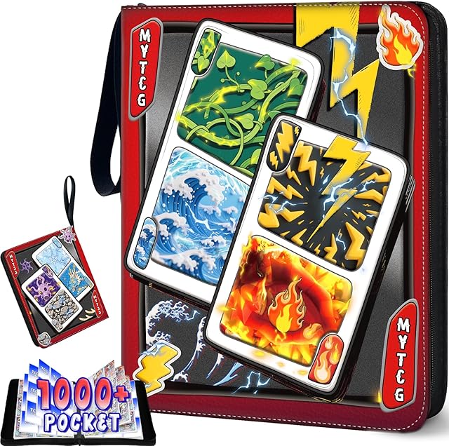 The Pokemon Card Binder, 1008 Trading Card Binder 9 Pocket, 3-Ring Card Binder with 56 Page Removable Sleeves, High Storage Trading Card Holder Collection Card Album Carrying Organizer for MTG TCG Cards