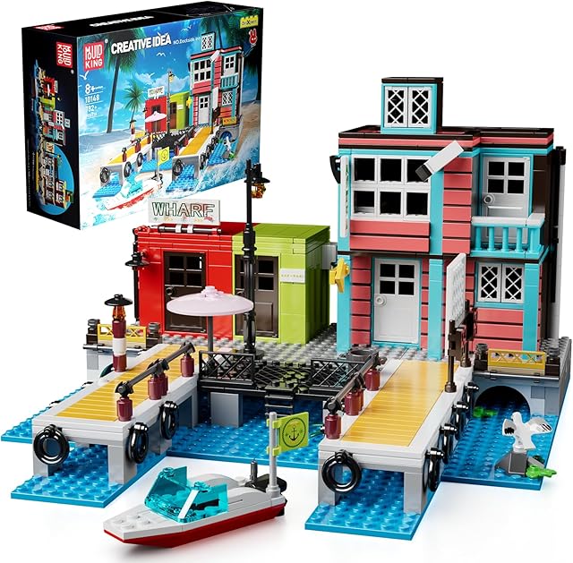 The Mould King Dockside Inn Toy Building Set, Fisherman's Wharf House Model with Rescue Ship, Collectible Hotel Shop Block Kits, Display Model Toy for Boys Age 8+ Girls and Adults (782 Pieces) 10148