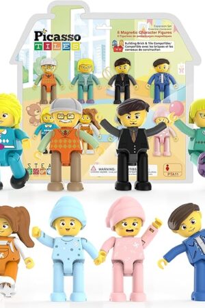 The PicassoTiles 8 Piece Magnetic Action Figures Family Character Set Compatible with Magnet Tile Building Blocks STEM Educational Toy for Kids Pretend Play Construction Expansion Pack Creative Play PTA11